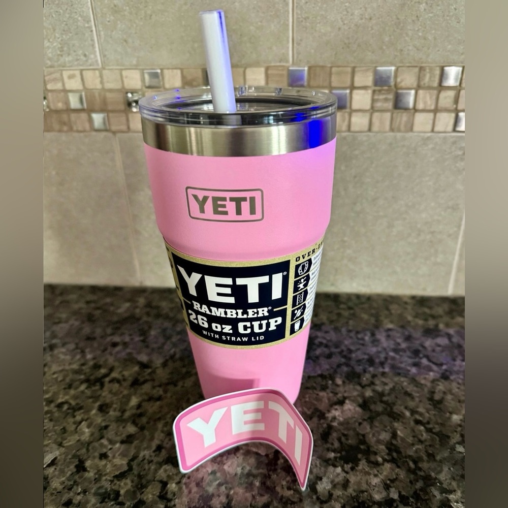 YETI POWER PINK 26 OZ RAMBLER WITH STRAW LID Limited Edition